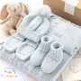 Pale Blue Welcome Baby Knitted Essentials And Toy Gift Set, thumbnail 1 of 11