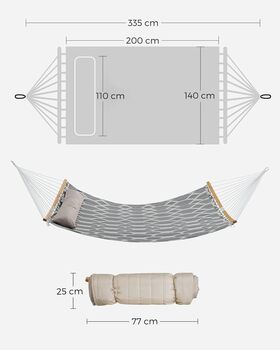 Quilted Fabric Hammock With Bamboo Spreaders And Pillow, 6 of 8