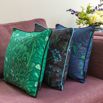 Sea Holly Green Botanical Patterned Cotton Cushion, 2 of 6