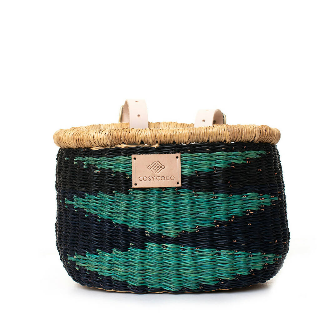 Blue Unisex Children's Handwoven Bicycle Basket By Cosy Coco