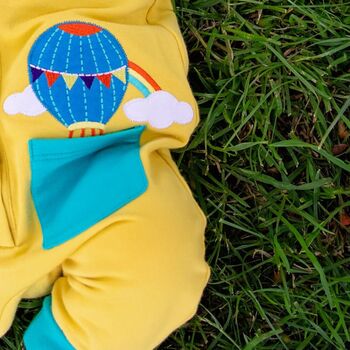 Organic Yellow Baby Dungarees With Hot Air Balloon, 3 of 4