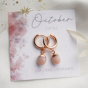 Pink Opal October Birthstone Hoop Earrings, 2 of 11