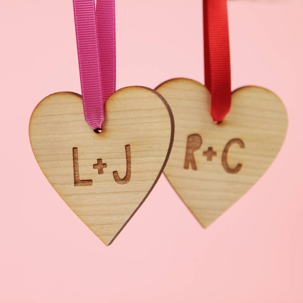 Personalised Initials Wooden Heart Hanging Decoration, 1 of 3