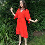 Anna Coral Red Linen Blend Wrap Dress, thumbnail 1 of 7