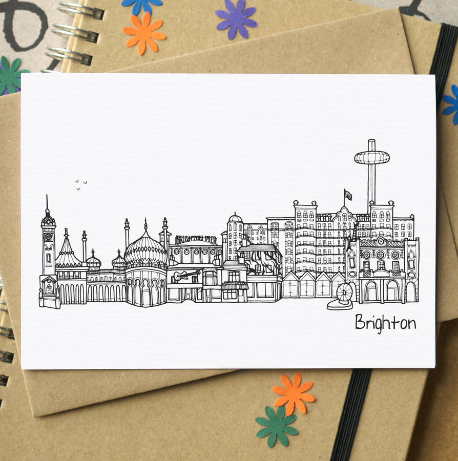 Brighton Landmarks Greetings Card By Becka Griffin Illustration