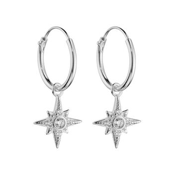 Sterling Silver Star Charm Sleeper Hoop Earrings, 4 of 8