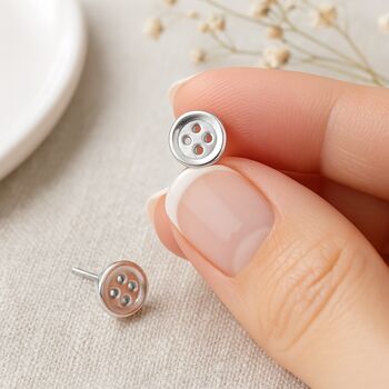 Sterling Silver Sewing Button Stud Earrings – 9mm, 6 of 7