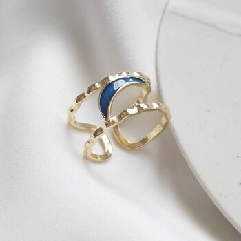 Gold Plated Adjustable Crescent Moon Ring, 2 of 3