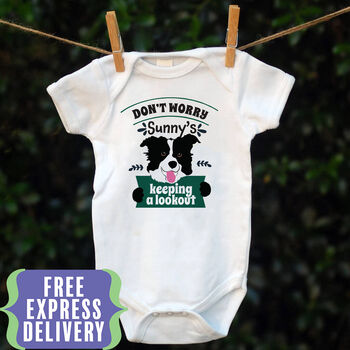 Personalised Dog Babygrow Keeping A Lookout, 3 of 12