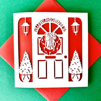 Personalised Front Door Papercut Christmas Card, 2 of 4