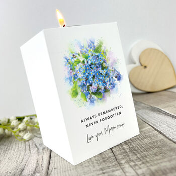 Personalised Forget Me Not White Memorial Tea Light Holder, 5 of 6
