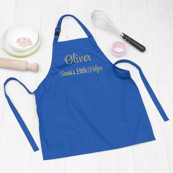 Personalised Santa's Helper Kids Blue Waterproof Apron, 4 of 11