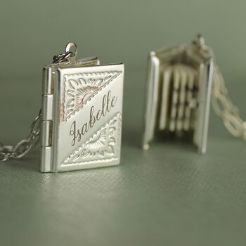 Silver Banner Book Locket Necklace, 2 of 9