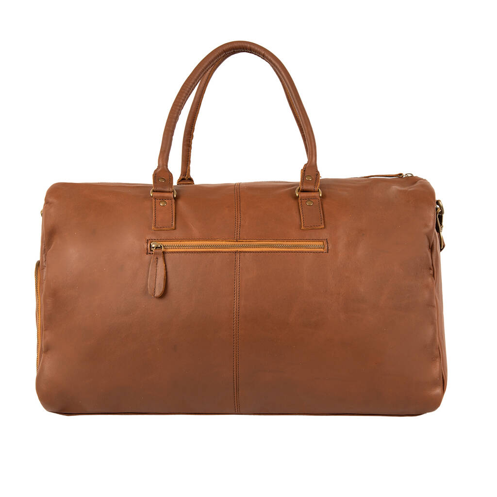 Brown Leather Overnight Bag With Shoe Compartment By MAHI Leather