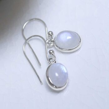 Sterling Silver Dangly Moonstone Oval Earrings, 4 of 6