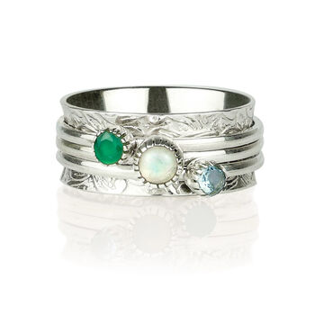 Pure Soul Green Onyx, Opal And Blue Topaz Spinning Ring, 4 of 9