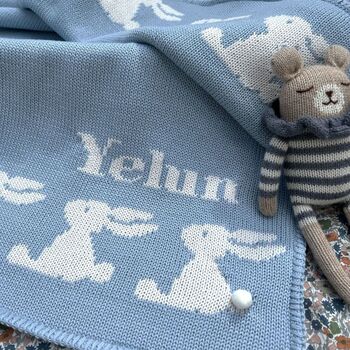 Personalised Knitted Bunny Baby Blanket, 4 of 10