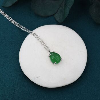Sterling Silver Genuine Green Onyx Pear Necklace, 4 of 11
