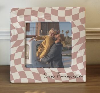 Personalised Pink Checkerboard Ceramic Frame, 3 of 4