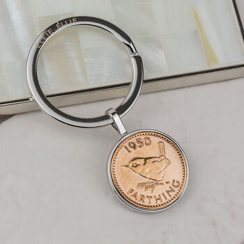 70th Birthday 1952 Farthing Coin Keyring, 7 of 12