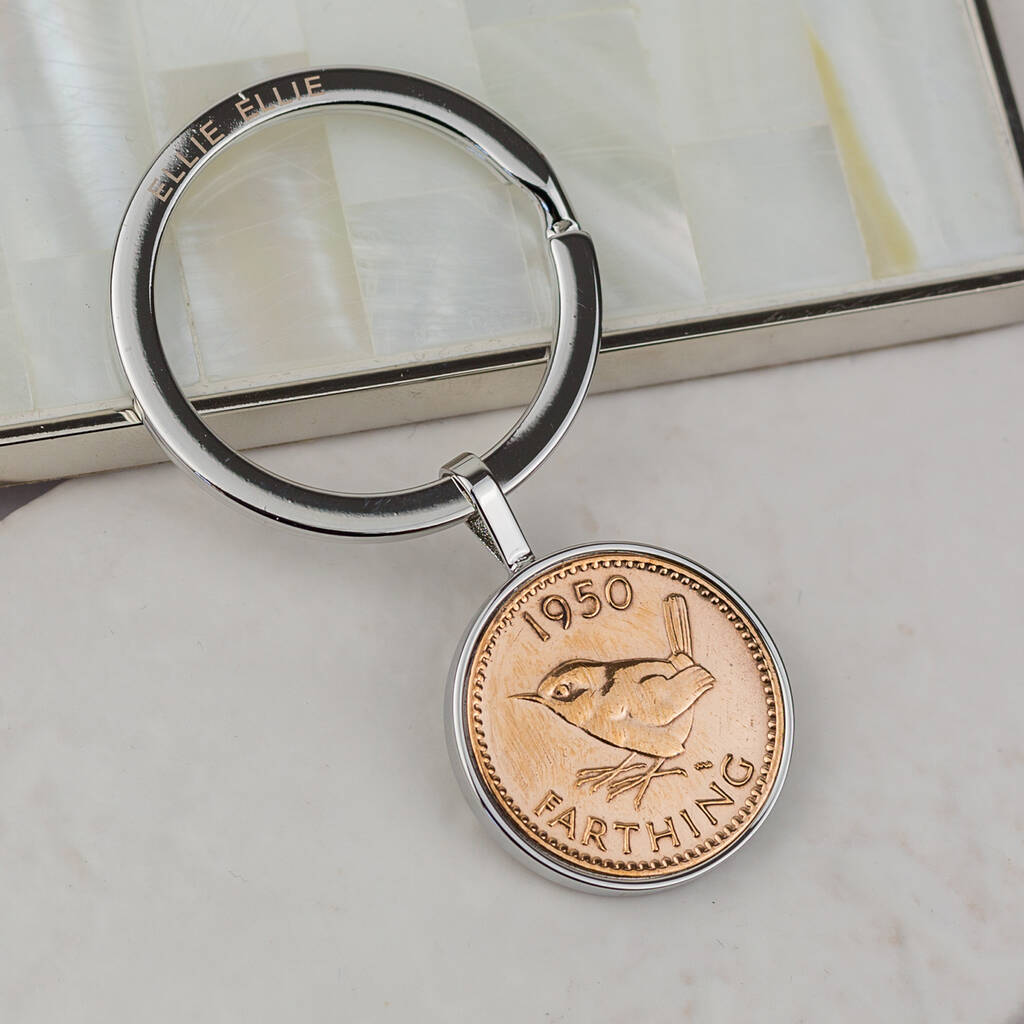 70th Birthday gifts for women Domed Keyring 1951 Lucky English Farthing Coin Domed 70th birthday gift for her