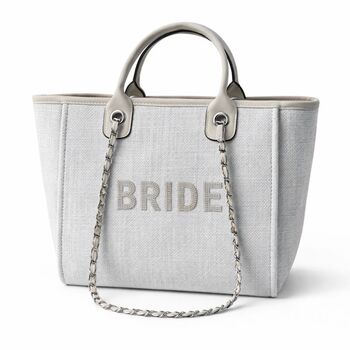 Sparkly Block Letters Bride Stone Large Chain Initial Tote Bags, 2 of 3