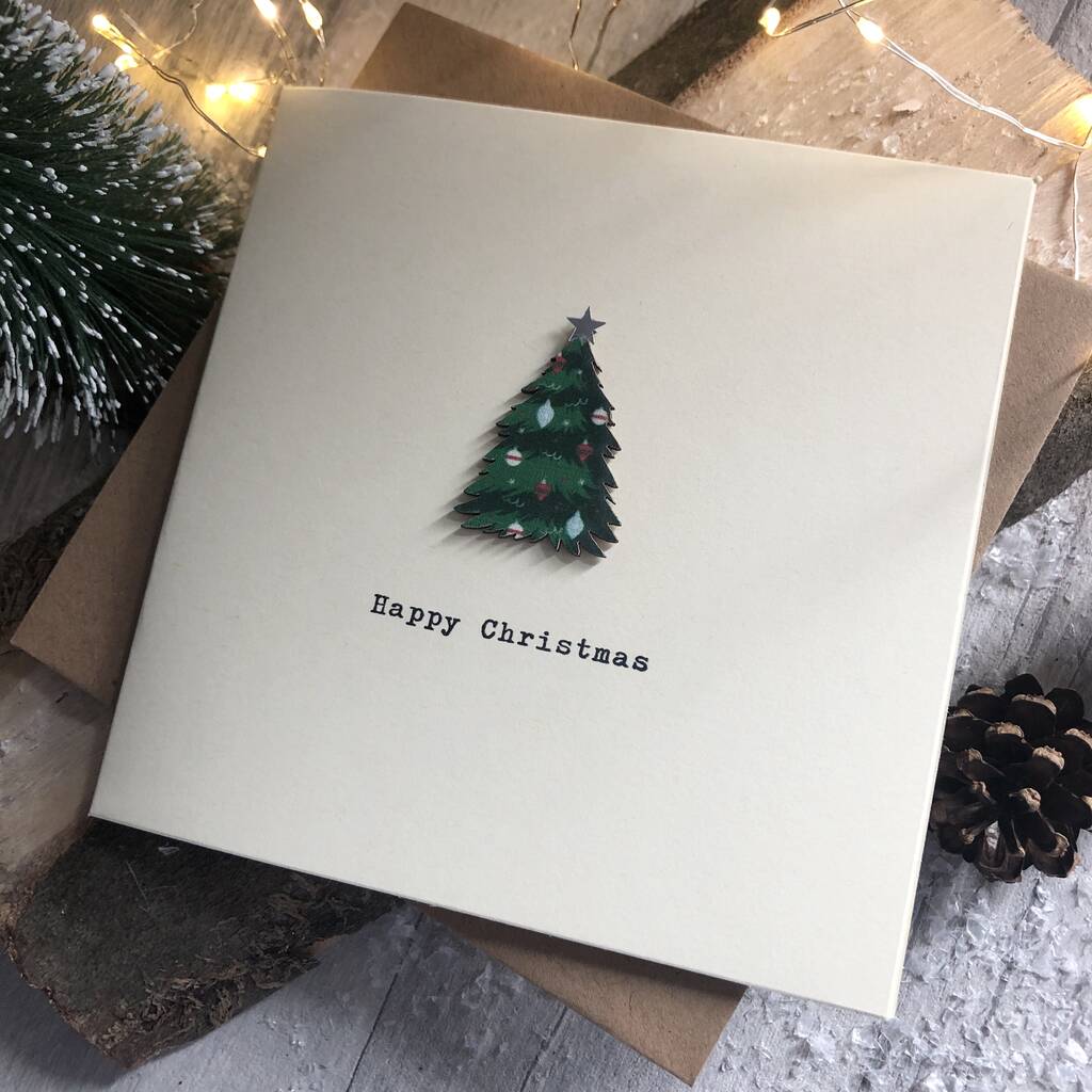 Personalised Wooden Christmas Tree Happy Christmas Card By Alphabet