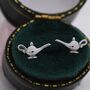 Aladdin's Magic Lamp Stud Earrings In Sterling Silver, thumbnail 2 of 12