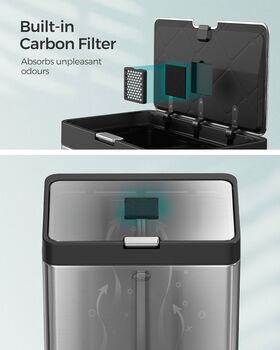 Three Compartment Kitchen Bin Carbon Filter Wide Pedal, 6 of 8