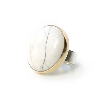 Howlite Gemstone Ring Set In 9 Ct Gold And Silver, 3 of 5