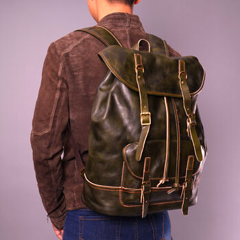 Genuine Leather Backpack With Front Pocket Detail, 2 of 12