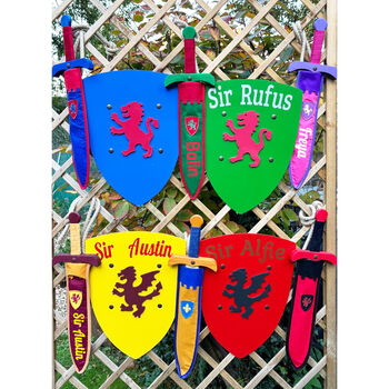 Personalised Wooden Swords, Shields And Tabards In Lots Of Colours, 2 of 5