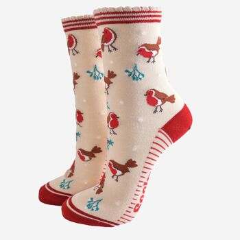 Women's Bamboo Socks Gift Box Festive Robins, 2 of 4