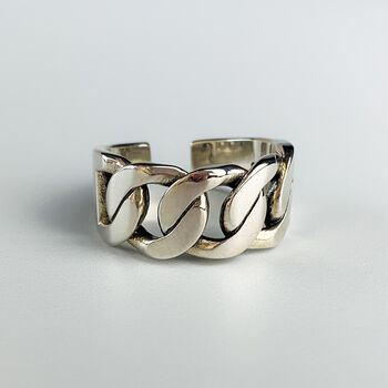 Sterling Silver Chunky Chain Adjustable Ring, 3 of 5