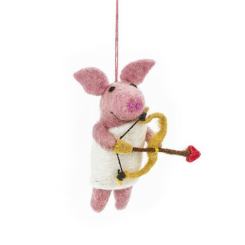 Handmade Needle Felt Cupid Pig Valentines Decoration, 2 of 3
