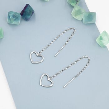 Open Heart Threader Earrings In Sterling Silver, 5 of 10