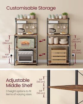 Kitchen Bakers Rack Coffee Bar Shelf With Outlet, 5 of 6