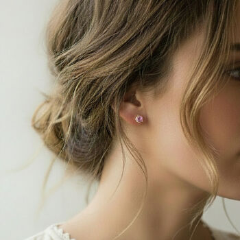 Pink Crystal Stud Earrings In Gold Or Silver, 3 of 12