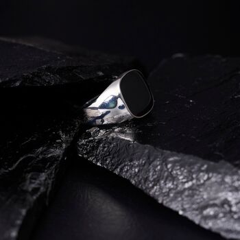 Engravable Silver Black Onyx Signet Ring, 6 of 11