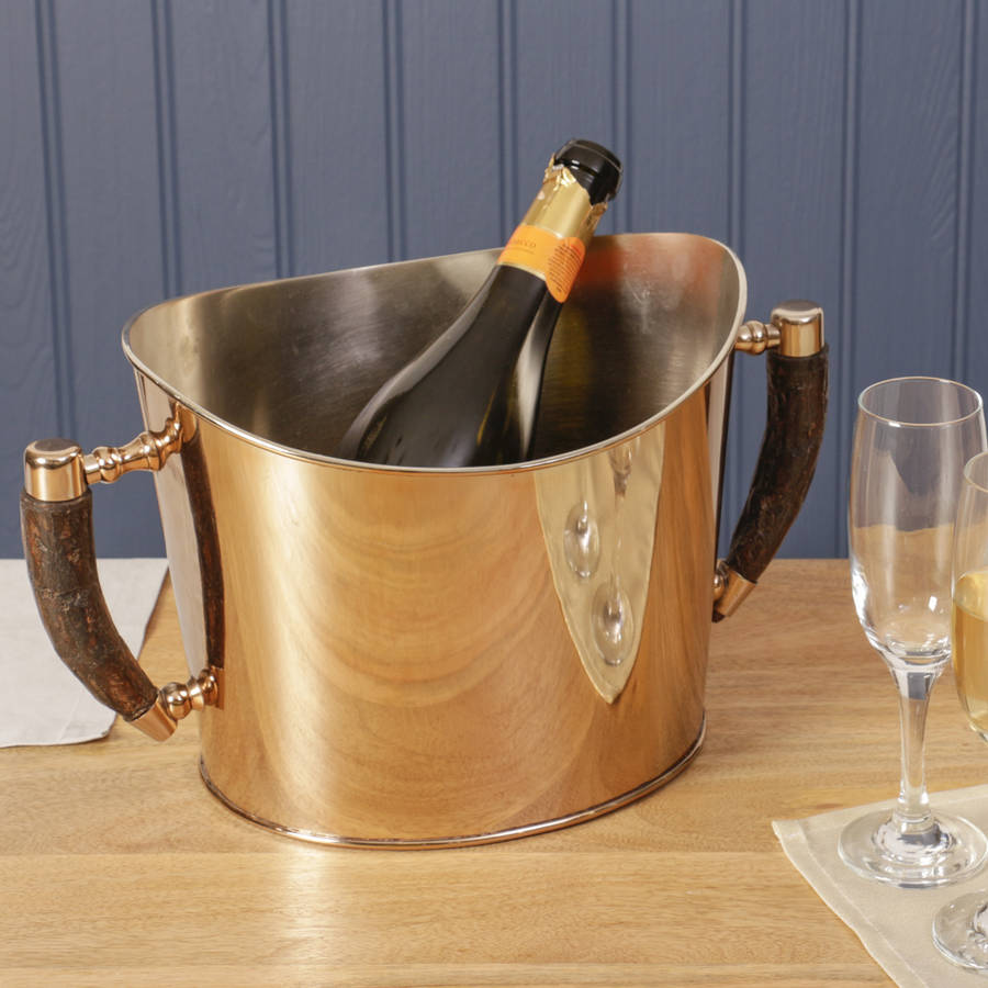 Large Luxury Brass Wine Bottle Cooler With Bark Handles By Dibor