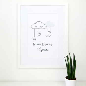 Sweet Dreams Cloud Nursery New Baby Print, 3 of 12