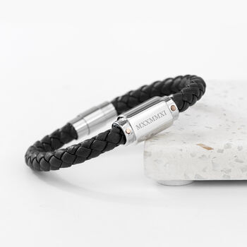 Personalised Men's Roman Numerals Leather Bracelet, 6 of 10