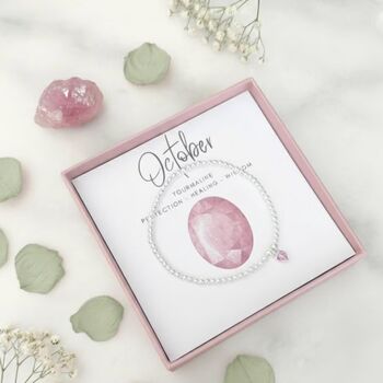 Sterling Silver October Tourmaline Heart Birthstone Bracelet, 2 of 9