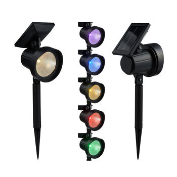 Set Of Two Colour Selection Solar Powered Outdoor Garden LED Spotlights, 4 of 9