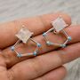 Raw Moonstone, Turquoise Sterling Silver Earrings, thumbnail 1 of 7