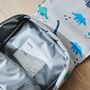 Personalised Grey Dinosaur Print Lunch Bag, thumbnail 3 of 5