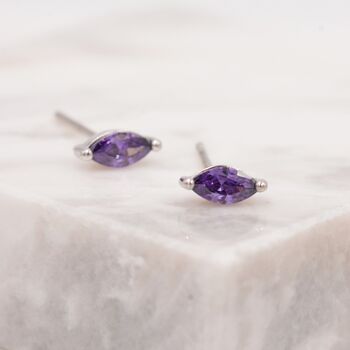 Sterling Silver Amethyst Purple Marquise Stud Earrings, 3 of 9
