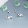 Sterling Silver He She They Pronoun Stud Earrings, thumbnail 2 of 12