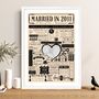 Married In 2011 Map Print, Personalised 15th Crystal Anniversary Gift, thumbnail 2 of 12