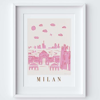 Milan Italy Pink Skyline Cityscape Scene Art Print, 2 of 2